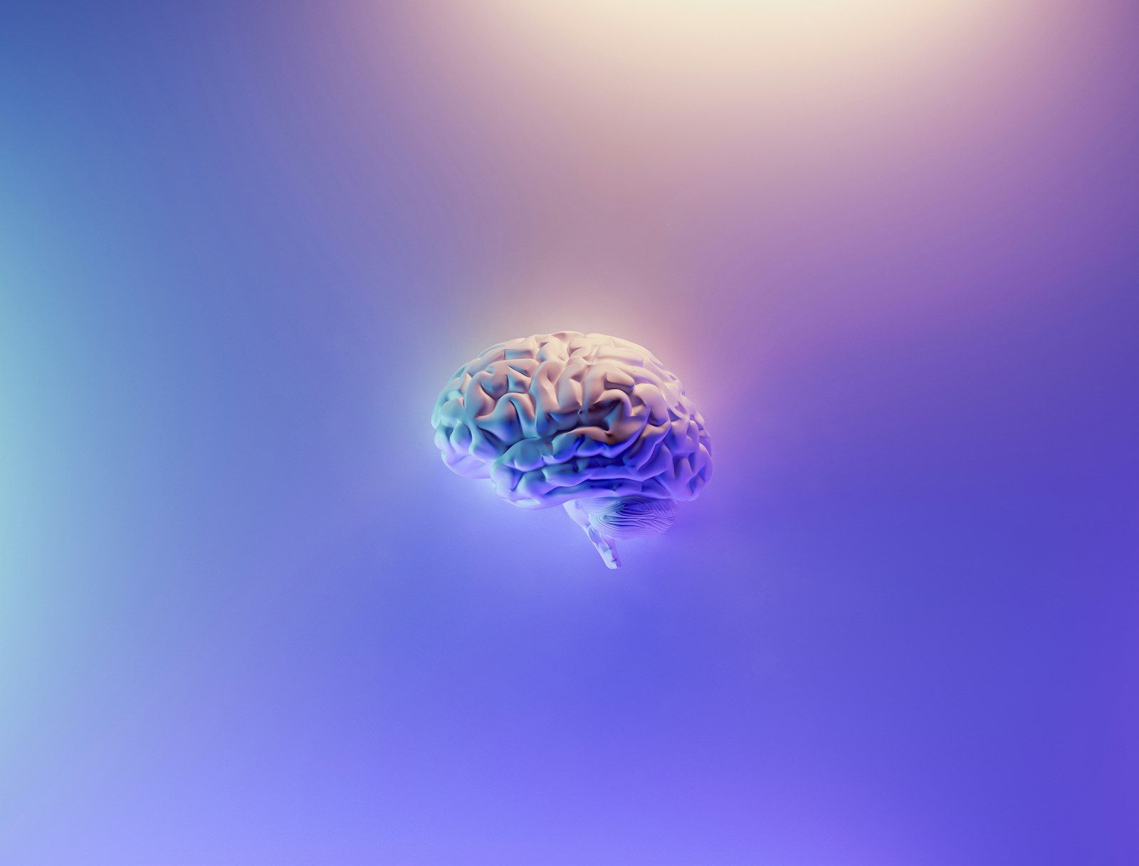 A glowing 3D-rendered brain on a blue and purple gradient, representing an AI model